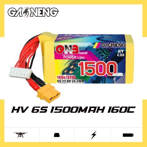 Battery GNB GAONENG 1500mah 6S1P 22.8V HV 160C XH-JST 7P XT60 Battery GNB GAONENG 1500mah 6S1P 22.8V HV 160C XH-JST 7P XT60